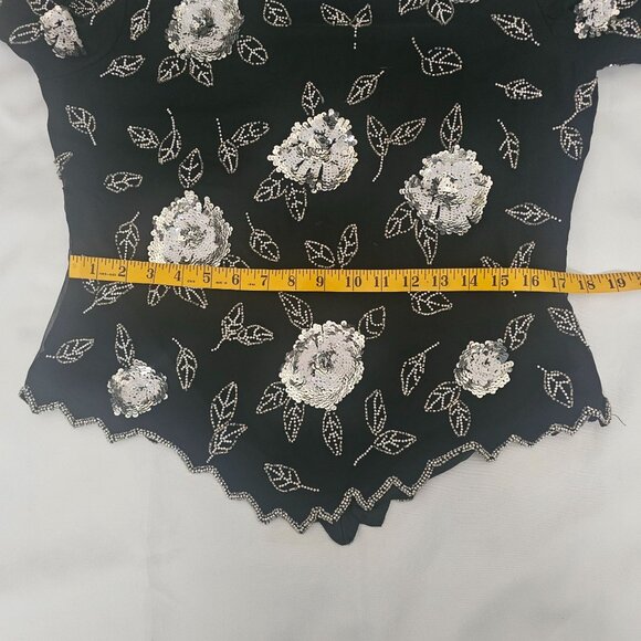 Marina By Marina Bresler Vintage Sequined & Beaded Scalloped Edge Blouse Medium - Picture 13 of 15
